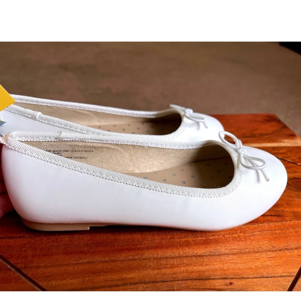 Cat & Jack Diana Kids White Ballet Flats Memory Foam Bow Shoes Size 13‎ NEW